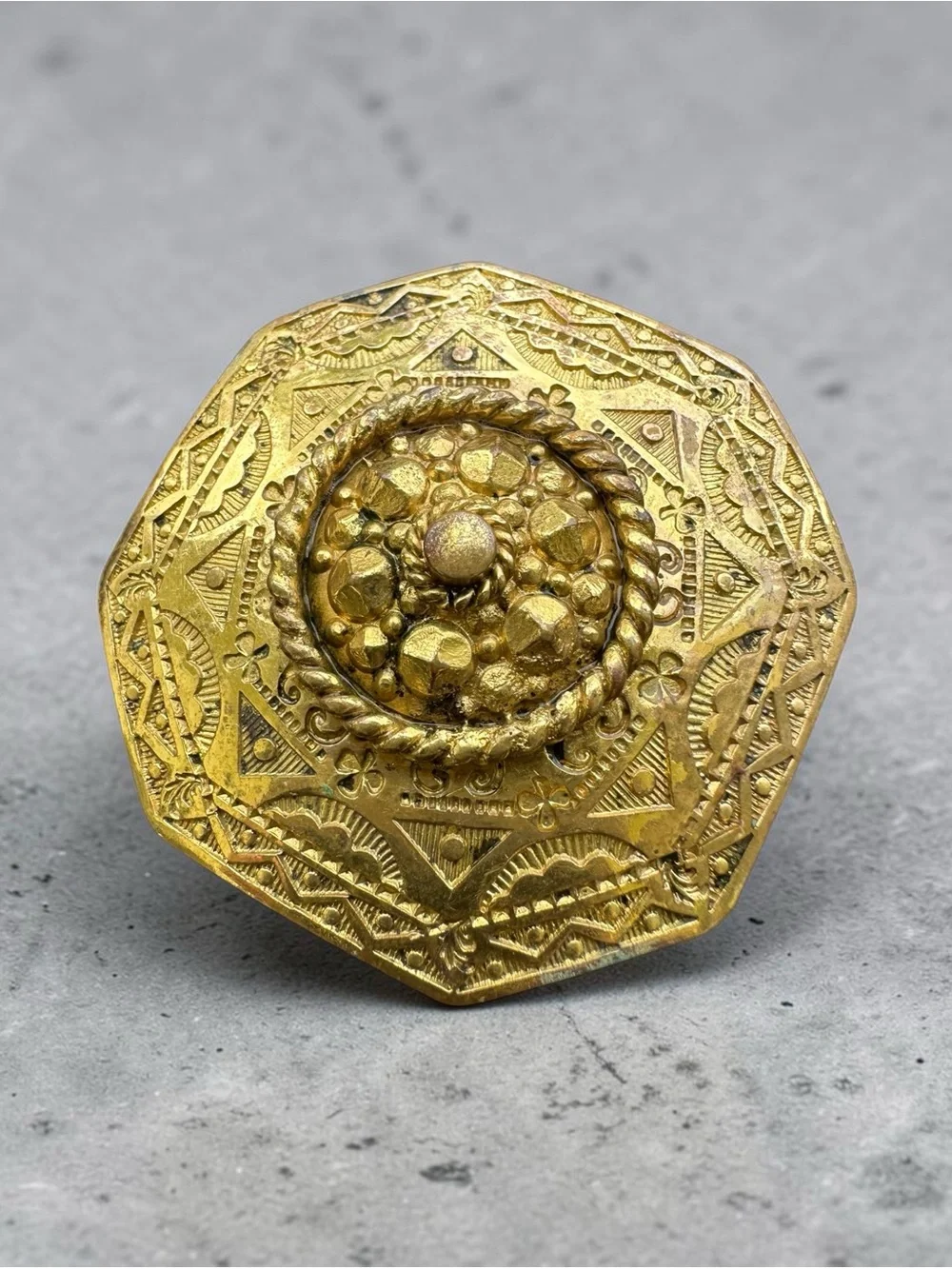 itle: Antique German Fire-Gilded Brooch (FEUER VERGOLD)